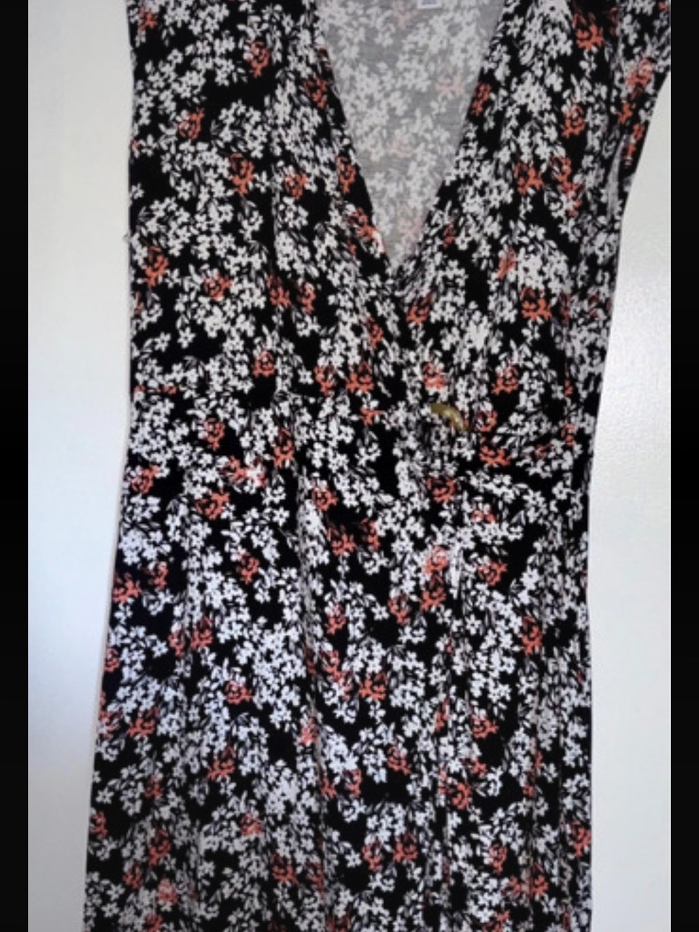 Liz Claiborne Black Floral Dress with Coral and White Accents